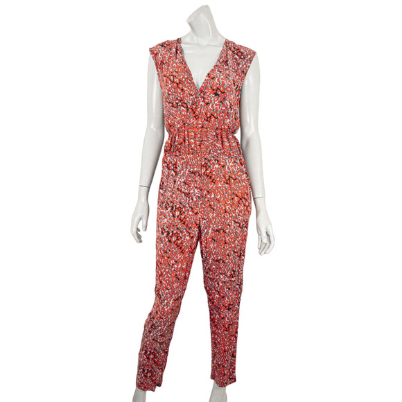 Maje NY Sleeveless Jumpsuit Floral Orange Gray print Size 36 - Picture 2 of 10
